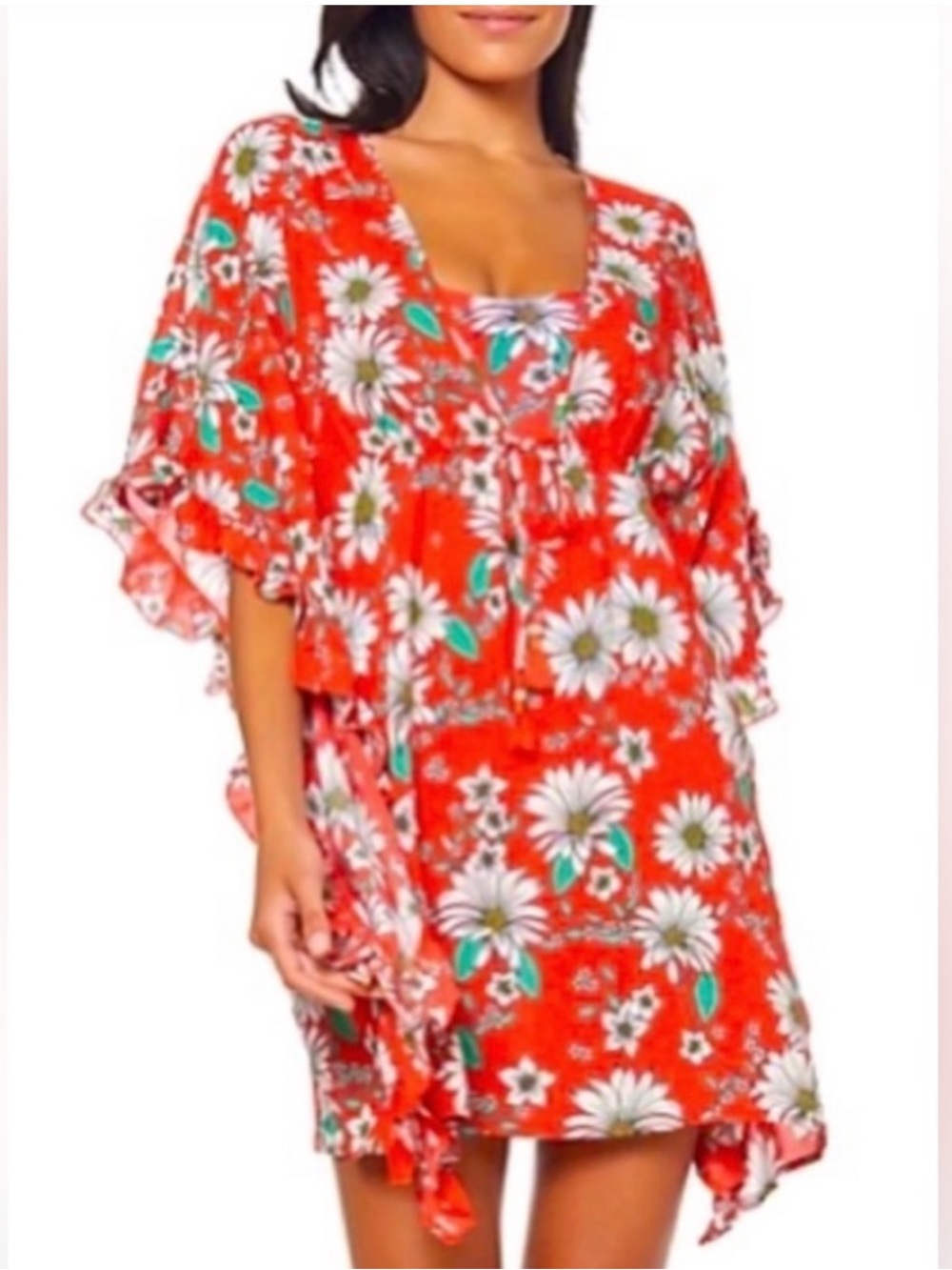Jessica Simpson Red DaisyFloral Swim Coverup Resort-wear Size Medium